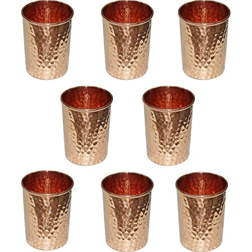 Zap Impex® – Vasos de cristal de cobre amartillado 100% Cobre Puro zuhaltung ayurvedischen Heil Conjunto de 8