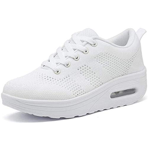 Zapatillas cuña Mujer Deportivas cuña Mujer Zapatos Deporte Gimnasio Zapatillas de Running Ligero Sneakers Cómodos Fitness Zapatos de Trabajo Blanco A 36EU