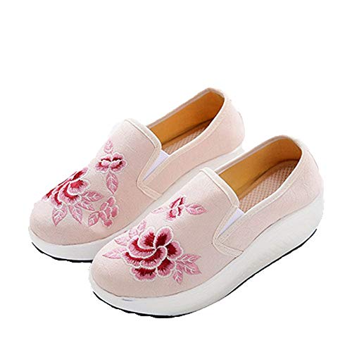 Zapatos Casuales Planos para Mujer, Estilo ético, Bordado de Loto, Ocio, Primavera, Verano, mocasín, Zapatos Antideslizantes, Suaves, Bajos, Mocasines, Zapatos