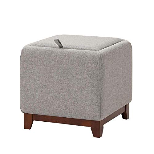 ZBYY Taburete De Almacenamiento Multifuncion Taburete Puff Cuadrado con Patas De Madera Maciza para Dormitorio 38 * 38 * 40cm Gris