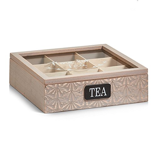 Zeller 15115 Caja para Bolsitas de Té, Madera, Marrón, 24x24x7 cm