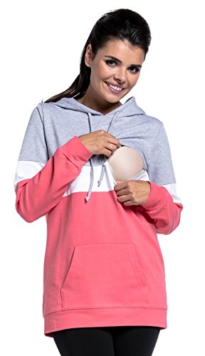 Zeta Ville - Sudadera de Lactancia 2 en 1 diseño Bloque de Color - Mujer - 503c (Mezcla Gris Claro & Blanco & Coral, 44, 2XL)