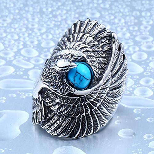 ZHIRCEKE Anillo de águila de Plata esterlina 925 con Turquesa Natural para Hombres Tamaño de Las Mujeres,9