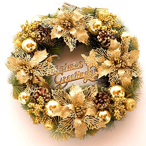 ZHongWei - Corona de Navidad Corona navideña - Decoraciones navideñas Exquisito Dorado Puerta Colgante Escena de la Ventana Arreglo 30x30cm Arboles de Navidad