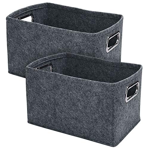 ZUQ 2 Cestas de Almacenamiento de Fieltro 35x24x21cm, Cajas de Almacenaje con Asas de Metal, Organizador Plegable para Juguetes Revistas Ropa Gris Oscuro