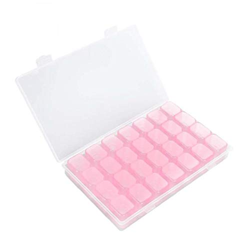 1pack 28 Cuadrículas Diamante Bordado Caja De Plástico De Almacenamiento De Cajas De Uñas Artículos Arte Accesorios Organizador De La Joyería Caja De Almacenamiento Para Pequeñas (rosa Claro)