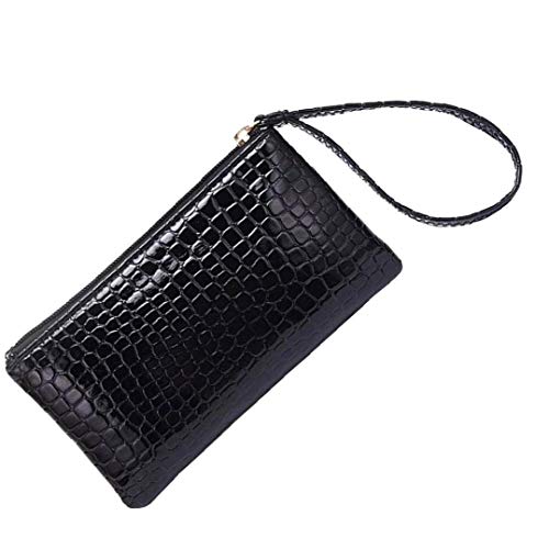 1PC premium cocodrilo de cuero con cremallera embrague bolso de lujo portátil de cuero con cremallera monedero Pu cosméticos del organizador para las mujeres artículos femeninos (Negro) para el hogar