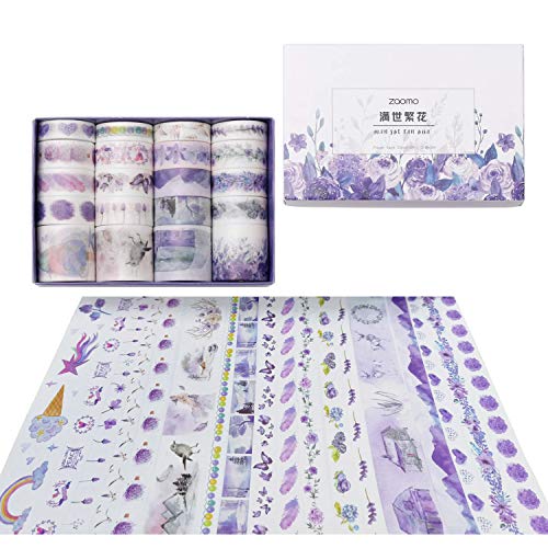 20 Rollos Washi Tape Set,SHONCO Cinta Adhesiva Decorativa de Papel Con Varios Patrones,Hermosas Plantas Moradas, Flores y Animales,Cinta Decorativa Para áLbumes De Recortes,Envoltura de Regalos