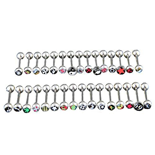 25 X Piercing De Lengua Bolitas Plateado Multicolor 316L Acero Moderno