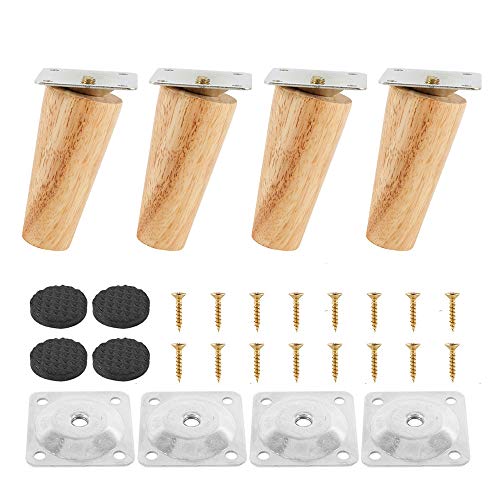 4 Piezas Patas para Muebles Madera, Patas de Sofá de Madera para Placas de Montaje y Tornillos para Sofá Cama, Armario, Sillón (Altura del pie oblicuo 8 cm)