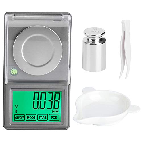 50g/0.001g Peso ligero de alta precisión Mini balanza digital para joyas Pantalla LED Pantalla Portátil Electrónica Escala de miligramos Balanza Pesada Conversión de unidad de conteo de tara