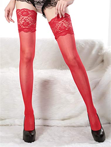 A1-Brave 14 cm Ladies Nylon Muslo Alto Medias Altas Señoras Ampliación Sexy Medias Sexy Pantyhose (Color : Red)