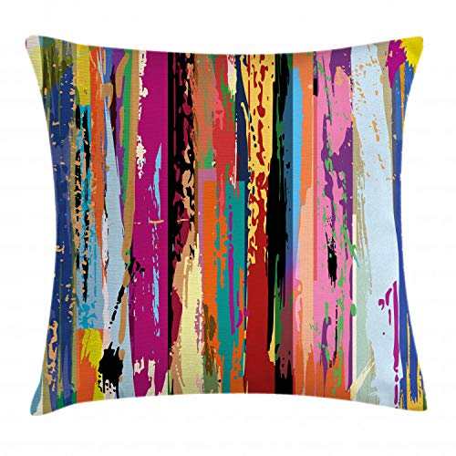 ABAKUHAUS Abstracto Funda para Almohadar, Patrón Multicolor Obra de Arte Expresionista Arco Iris Manchas Diseño Vibrante, Material Lavable con Cremallera Colores No Destiñen, 45 x 45 cm, Multicolor