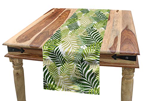 ABAKUHAUS Hoja Camino de Mesa, Tropical exótica de Las Palmeras, Decorativo para el Comedor o Sala de Estar Fácil de Limpiar, 40 x 180 cm, Verde Crudo