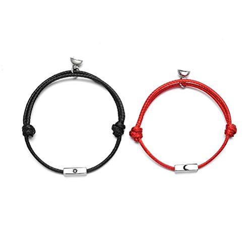 ABCDJHH Sun Moon - Juego de 2 pulseras para parejas, San Valentín, regalo conmemorativo, Sun Moon tejida a mano, color negro y rojo