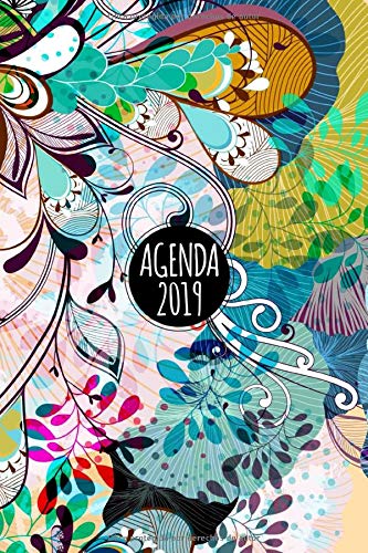 Agenda 2019: Agenda o diario de 2019-un dia por pagina-fondo con patrón con Flores 15x23 cm