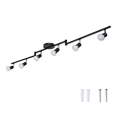 AIBOO - Lámpara de techo LED giratoria de 6 vías, color negro, níquel negro, ajustable, GU10, para dormitorio, cocina y sala de estar (bombillas no incluidas)