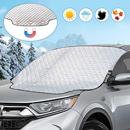 AODOOR Protector de Parabrisas, Protector para Parabrisas con imán Cubierta de Parabrisas Coche Protege de Antihielo, Nieve, Lluvia, UV, Funda Plegable Parabrisa Delantero - 183x116cm