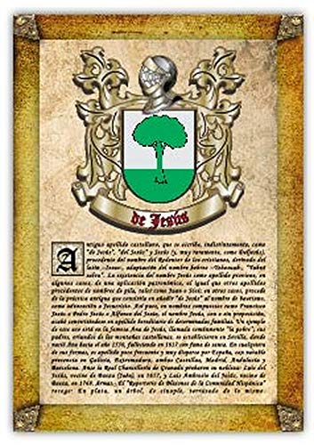 Apellido de Jesús, Lámina Impresa | Historia y Origen + Certificado de Garantía + Plantilla Árbol Familiar de 6 Generaciones