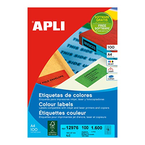 APLI 12976 - Etiquetas amarillas permanentes 105,0 x 37,0 mm 100 hojas
