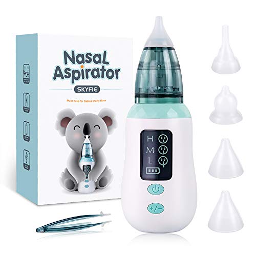 Aspirador Nasal, Aspirador Nasal Electrico Removedor de Cera de Oído 3 Niveles de Succión Aspiradores Nasales Succión de Mocos con 4 Puntas Reutilizables Limpiador Sacamocos Bebe Seguro