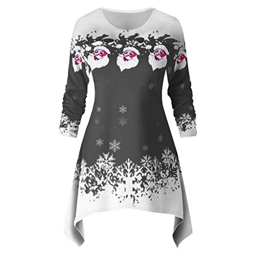 Auifor Vestido de Navidad con Estampado de Nieve y árbol de Navidad de Manga Larga para Damas de Navidad（Negro/XX-Large）