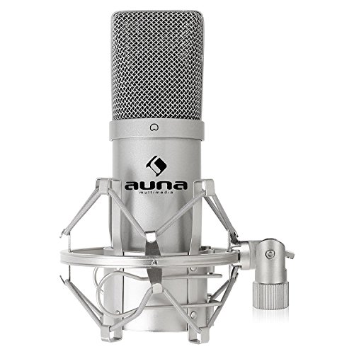 Auna HK-Mic-900-S - Micrófono de condensador (136 dB, LED, USB), color plateado