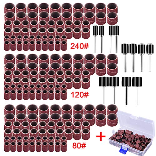 AUSTOR 192 Piezas Tambores de Lijado con Caja Libre incluso 180 Piezas Bandas de Lija y 12 Piezas Mandriles de Tambor para Herramienta Rotatoria Dremel