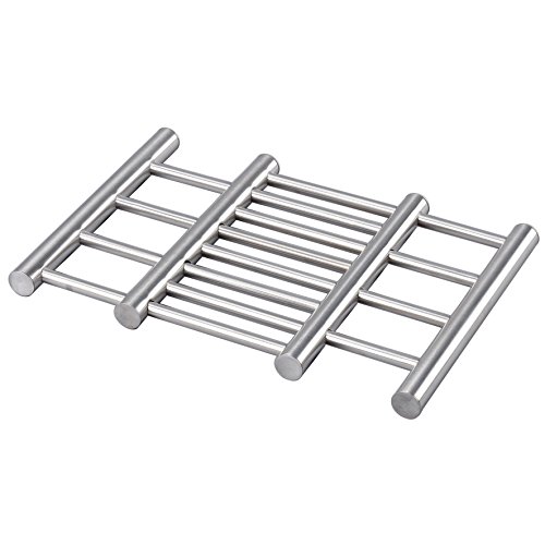 axentia Topfuntersetzer Grau, ausziehbarer Pfannenuntersatz, aus pflegeleichtem Edelstahl, hitzebeständiger Untersetzer für Töpfe und Pfannen Posavasos, Acero Inoxidable, Plata, 22 x 20 x 2 cm