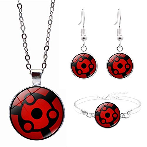 AZYVv Anime Naruto Escritura Ojo Redondo Tiempo Collar De Piedras Preciosas Pulsera Conjunto De Pendientes Decoración Cadena De Clavícula Unisex