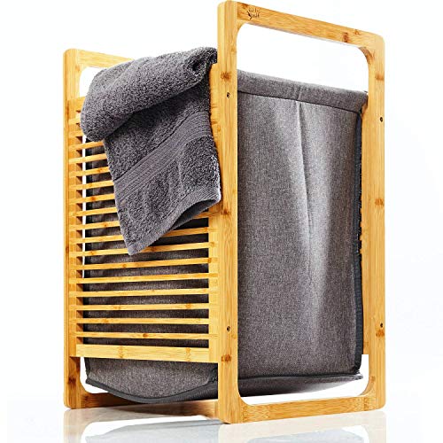 bambuswald© colector de Ropa ecológica de bambú | Caja Plegable extraíble de Tela - Estante para el baño y el Dormitorio Aprox. 60x40x35cm | Cesta de lavandería clasificador de lavandería