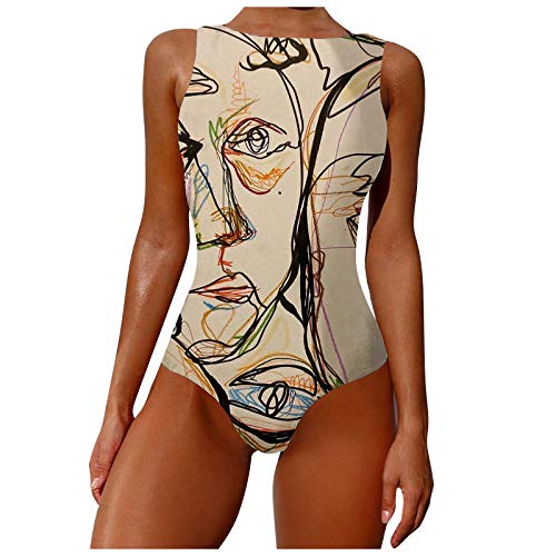 Bañador con Estampado De Graffiti Abstracto Traje De Baño De Una Pieza con Cuello Halter para Mujer SZ88