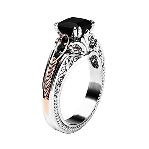 Barlingrock Anillos, Princess Black Joyas de Piedras Preciosas Anillo Elegante Anillos de Cristal Joyería de Boda para Mujer Diámetro Mujeres de Moda Anillos de Cobre Tamaño 6-10