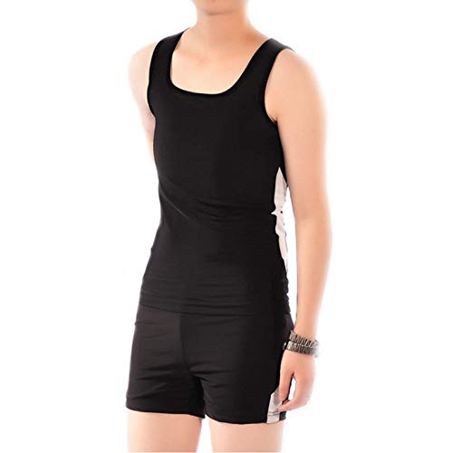 BaronHong Trans Lesbian Tomboy Pecho Binder Conjunto de baño de Secado rápido Top sin Mangas + Pantalones de natación (Negro, L)