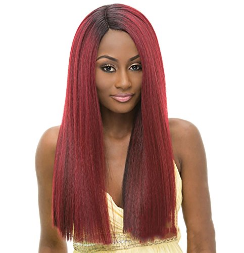 BBWig Tresillo Rojo Color Largo Pelucas Derecho Cabello Medio Parte para Mujer Calor Resistente Peluca para Cosplay Fiesta Día (Rojo Vino Color) 25"