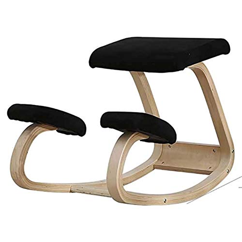 BECE Silla ergonómica arrodillada, Madera Postura de Taburete Asiento Acolchado Grueso para el Trabajo de computadora para Promover una Buena Postura, Vino Tinto