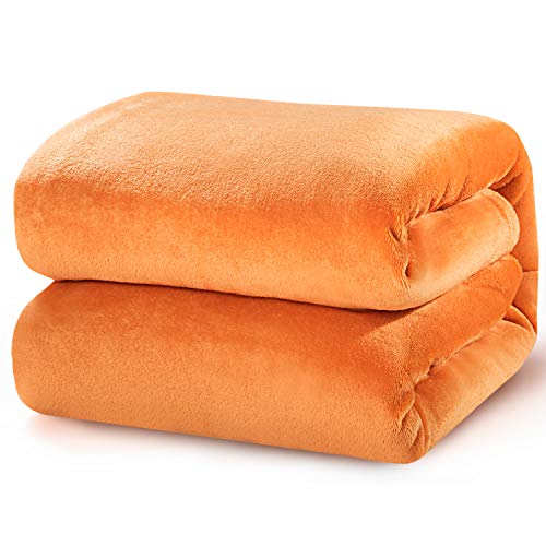 Bedsure Manta para Sofás de Franela 220x240cm - Manta para Cama 135/150 Reversible de 100% Microfibre Extra Suave - Manta Naranja Transpirable