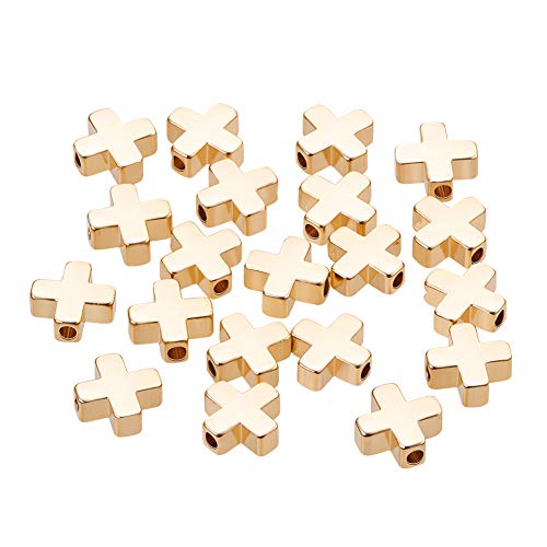 BENECREAT 20 PCS Cuentas de Latón Cuentas Chapado en Oro Real para Manualidad Accesorios de Joya DIY Color Dorado de Larga Duración, Cruz 8x8x3mm