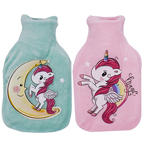 BESLIME Bolsa de Agua Caliente, Bolsa de Agua Caliente Peluche, La Funda de Felpa Desmontable,Diseño Universal, es el Regalo para Familiares Amigos y Colegas 350ML - 2Pcs