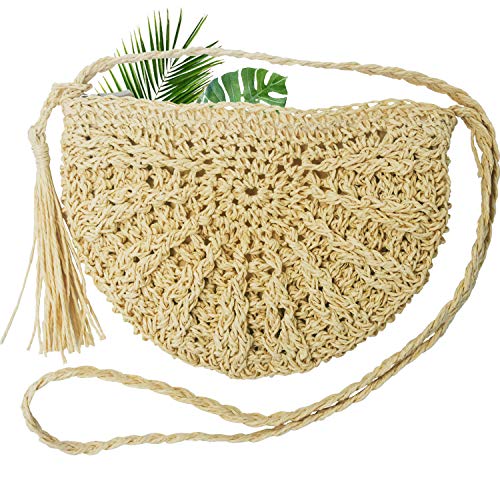 BESTZY Bolsa de Bandolera de Paja Tejido Bolsa de Hombro de la Paja del Verano de Las Mujeres de la Armadura de Crossbody Summer Beach Purse（Beige）