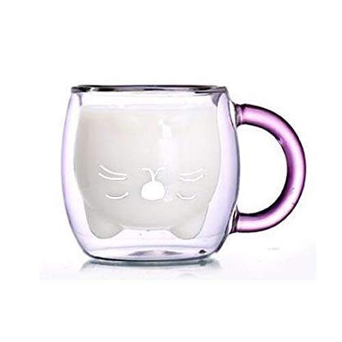 Binoster Taza Linda Taza de café Taza de té Vasos Vasos con Aislamiento de Doble Pared Taza de café Taza de Leche, Oficina y cumpleaños Personal (Gato Morado)