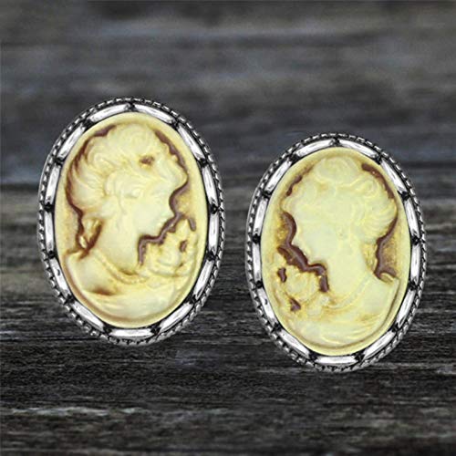 Bluesteer Lady Queen Cameo Stud Pendientes para Mujer Push Back Stud de Acero Inoxidable Joyería chapada en Plata Antigua, Cuenta marrón