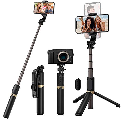 Blukar Palo Selfie Trípode, 4 en 1 Selfie Stick con Control Remoto, Portátil Palo Selfie Stick Móvil Bluetooth de Aluminio Extensible Rotación de 360° para Teléfonos, Gopro, Cámara etc.