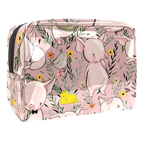 Bolsa de cosméticos para mujer, lindos cerdos, pájaro, pato, flores, jardín, viajes, artículos de tocador, bolsas grandes de PVC, bolsa organizadora con cremallera