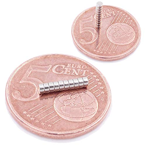 Brudazon | 20 Mini Imanes Discos 2x1mm | N52 Nivel más Fuerte - Los imanes de neodimio Ultra Fuertes | Imán del Poder para la Toma de Modelo, Foto, Pizarra Blanca | Pequeño, Redondo y Extra Fuerte