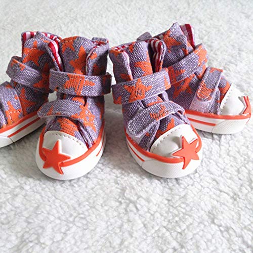 BXGZXYQ Suministros para Mascotas Estrellas Zapatos De Mezclilla Zapatos De Cachorro Transpirables Zapatos para Mascotas Zapatos para Perros A Prueba De Agua (Color : Naranja, Size : 3)