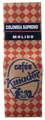 Cafés AMADOR - Café MOLIDO FINO Natural Arábica - COLOMBIA HUILA SUPREMO (Molienda para Cafetera Italiana / Espresso) (2x250g) 500g