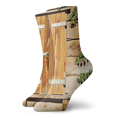 Calcetines suaves de longitud media pantorrilla, fachada de un edificio viejo persianas de madera tradicional casa verano plantas naturaleza, calcetines para mujeres y hombres mejores para correr