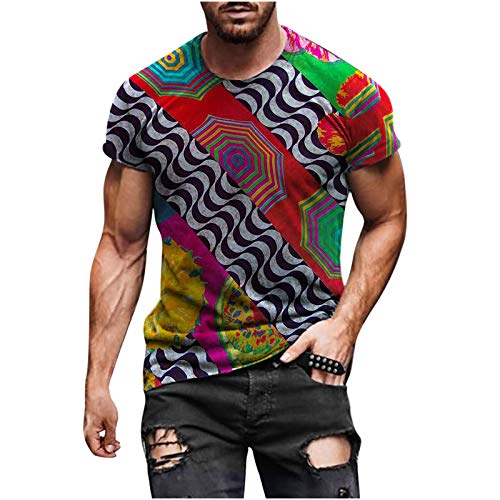 Camisetas Manga Corta Hombre Estilo éTnico Retro Tops De Hombre AlgodóN De Cuello Redondo Transpirable En Verano Short-Sleeve Crewneck Cotton Deportivo T-Shirt For Men Pullover (A12, 3XL)