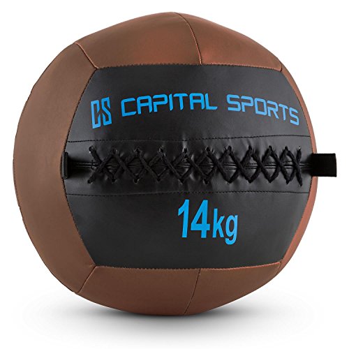 CapitalSports Wallba 14 Balón Medicinal de Cuero sintético (Peso 14 kg, Forro Exterior, Costuras resistententes, Superficie manejable, Esfera Ejercicios Gimnasia, Pelota Agarre Adecuado para Entrena